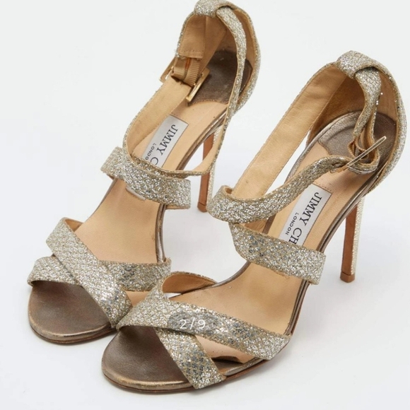 EUC Jimmy Choo Gold Glitter Louise Strappy Sandals Size 38.5 - Picture 2 of 10